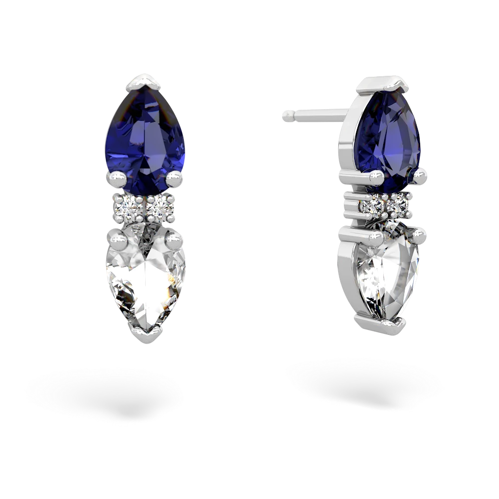 Lab Sapphire Bowtie Drop 14K White Gold earrings E0865