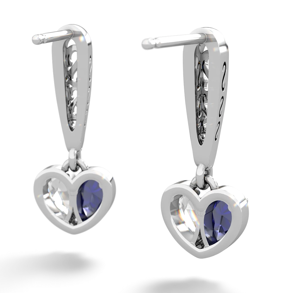 Lab Sapphire Filligree Heart 14K White Gold earrings E5070