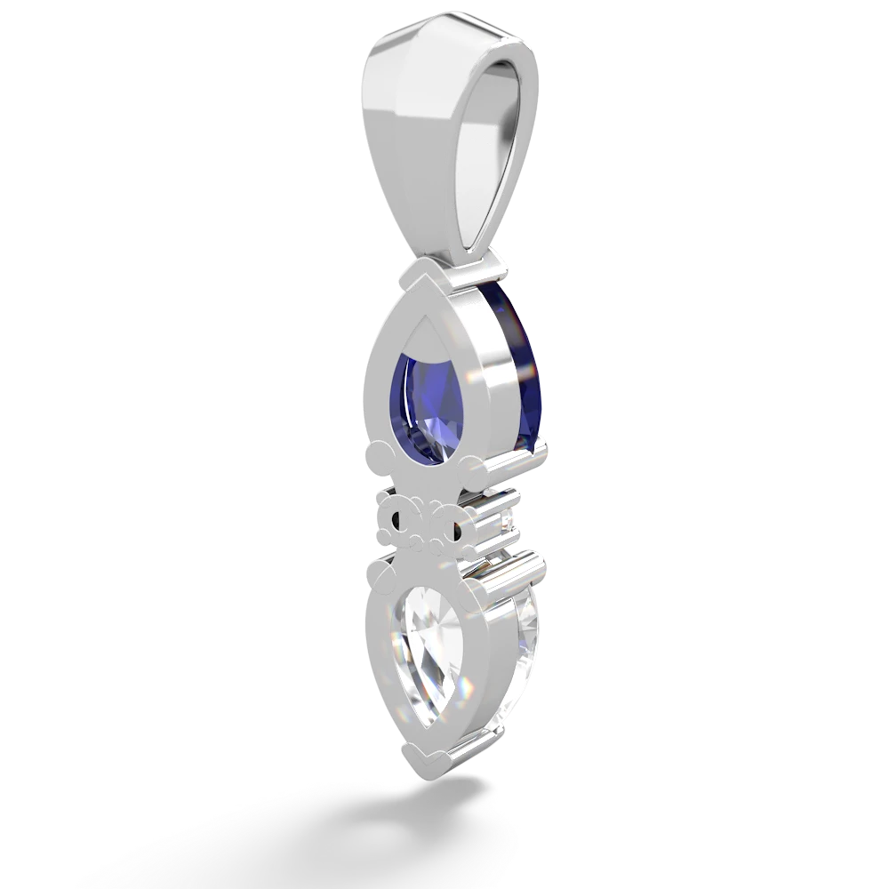 Lab Sapphire Bowtie Drop 14K White Gold pendant P0865