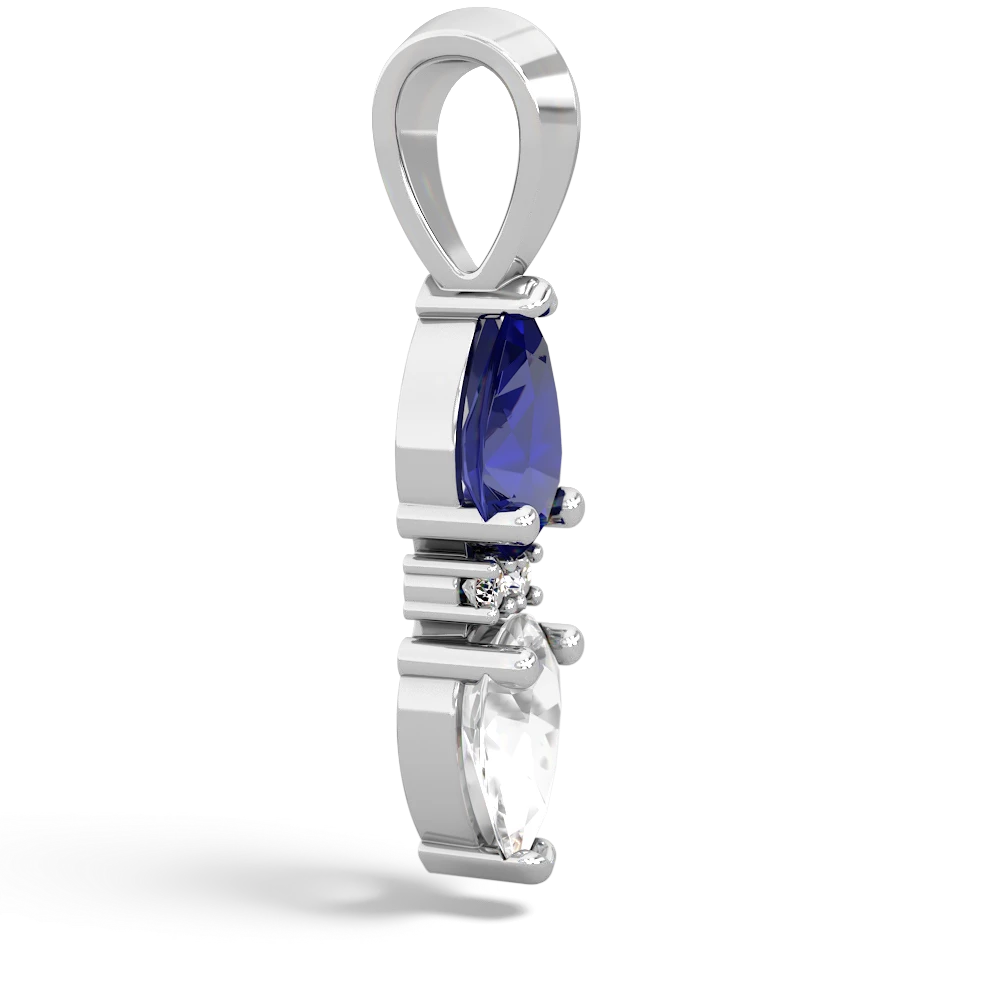 Lab Sapphire Bowtie Drop 14K White Gold pendant P0865