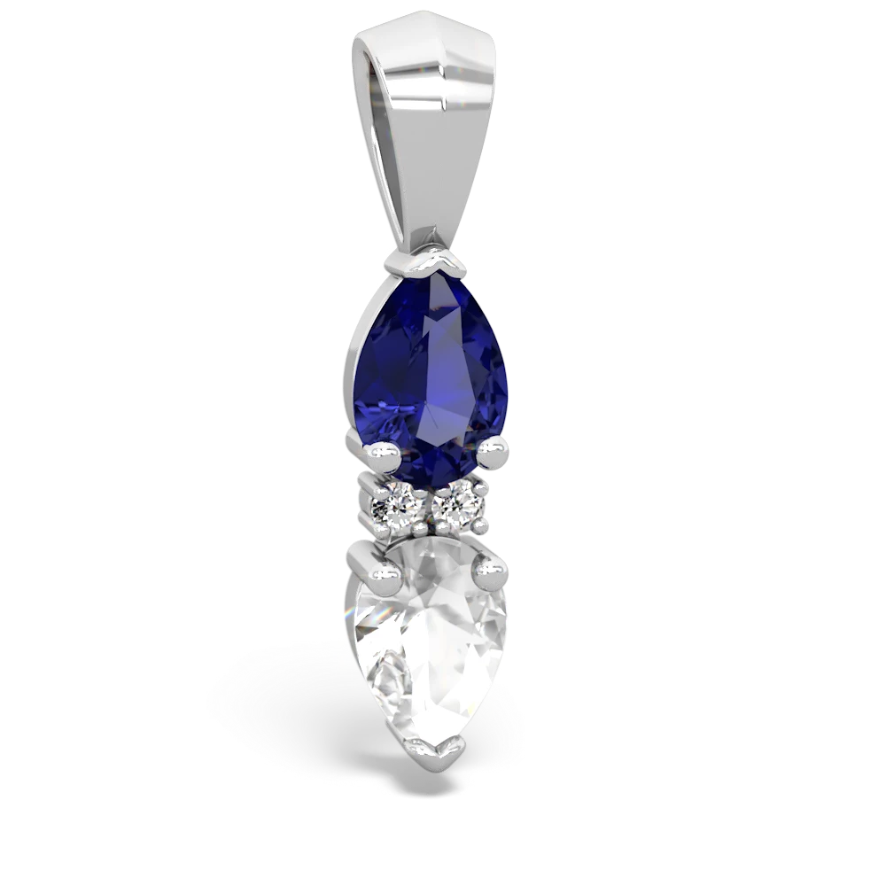 Lab Sapphire Bowtie Drop 14K White Gold pendant P0865