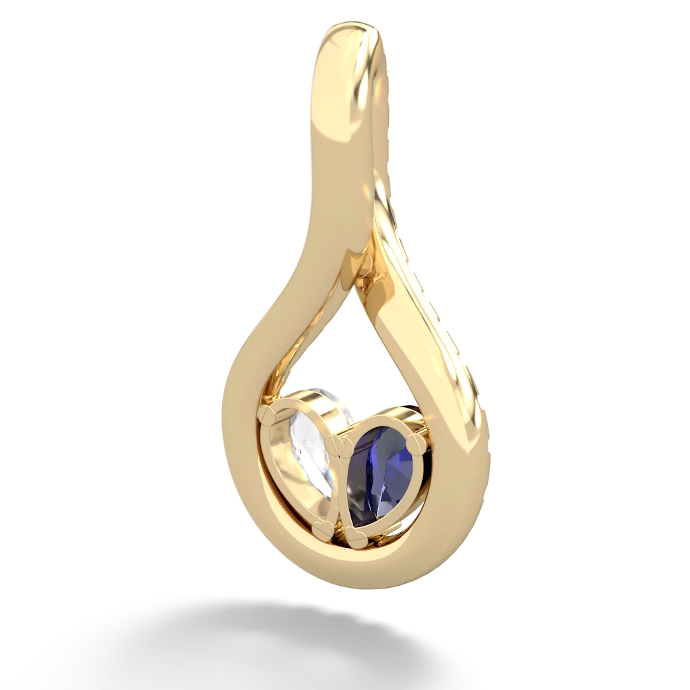 Lab Sapphire Pave Twist 'One Heart' 14K Yellow Gold pendant P5360