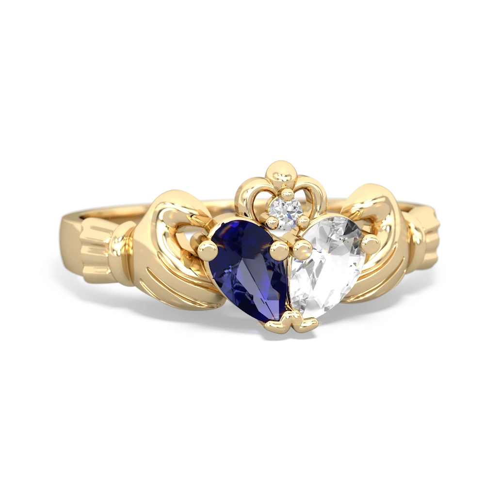 Lab Sapphire 'Our Heart' Claddagh 14K Yellow Gold ring R2388