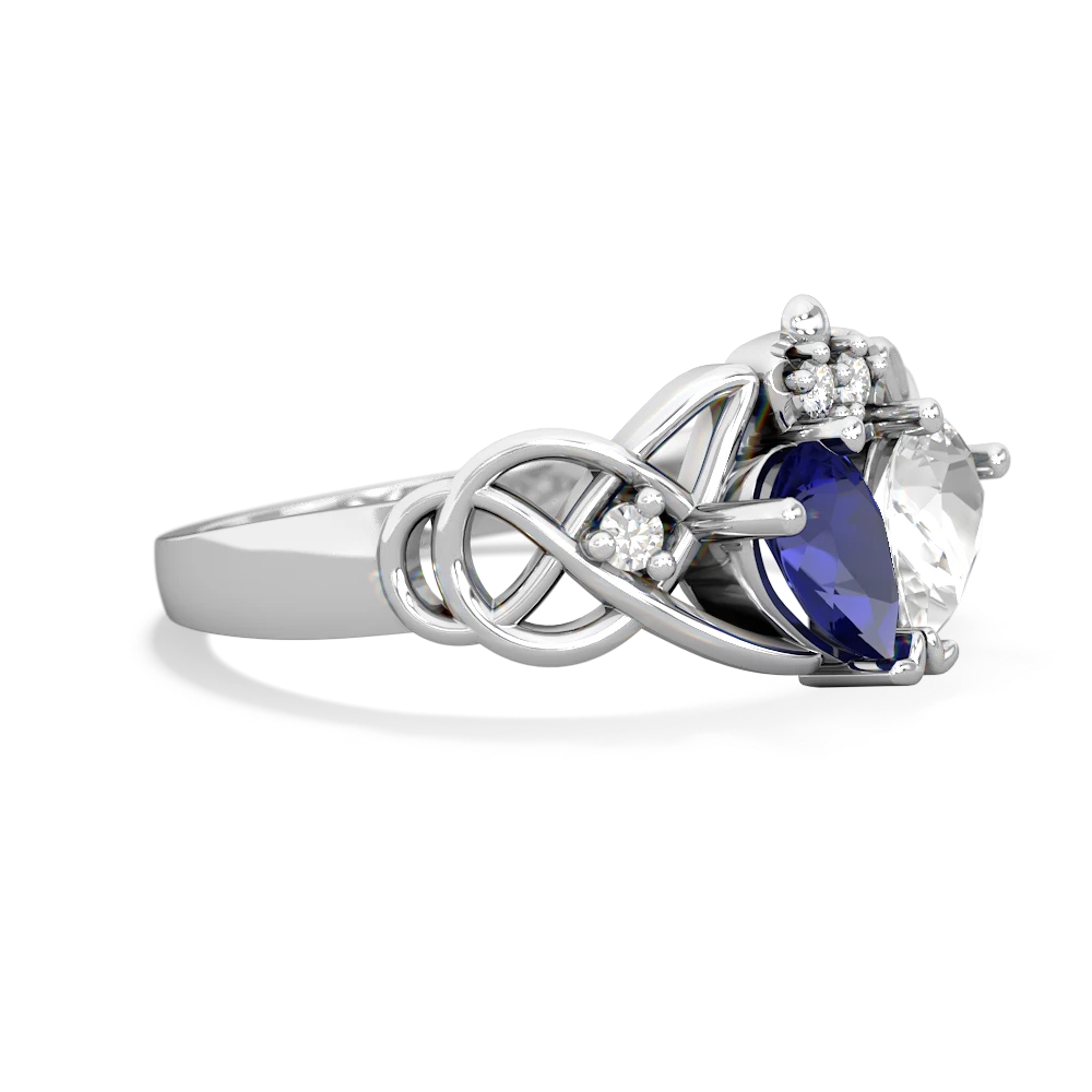 Lab Sapphire 'One Heart' Celtic Knot Claddagh 14K White Gold ring R5322