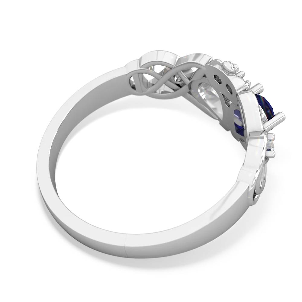 Lab Sapphire 'One Heart' Celtic Knot Claddagh 14K White Gold ring R5322