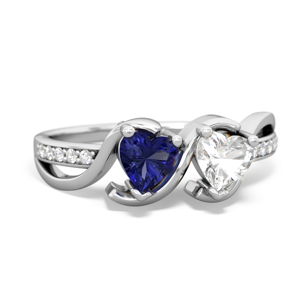 Lab Sapphire Side By Side 14K White Gold ring R3090