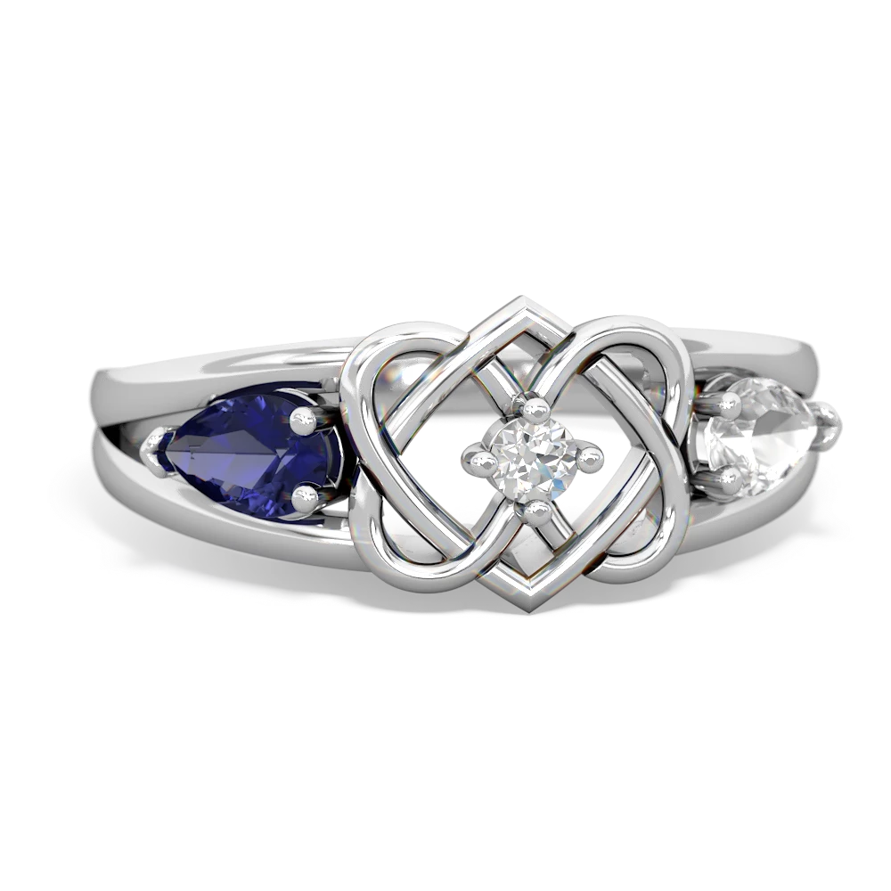 Lab Sapphire Hearts Intertwined 14K White Gold ring R5880