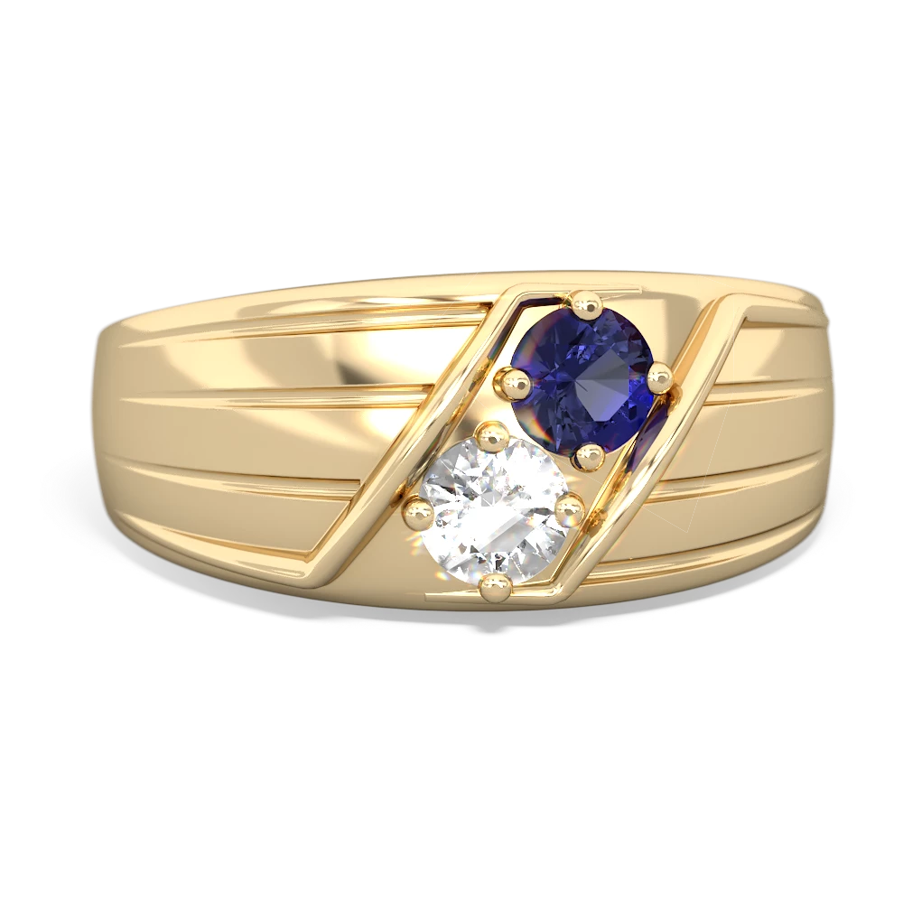 Lab Sapphire Men's Streamline 14K Yellow Gold ring R0460