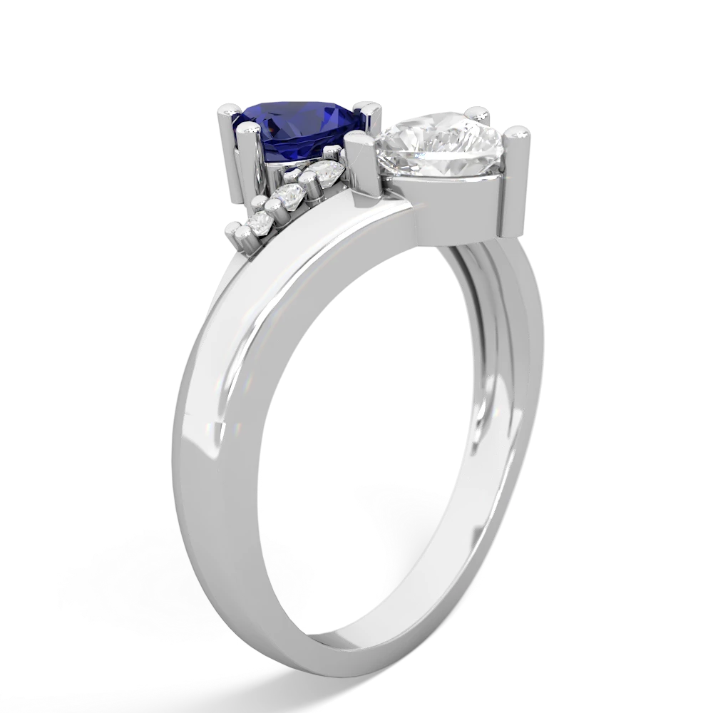 Lab Sapphire Heart To Heart 14K White Gold ring R2064