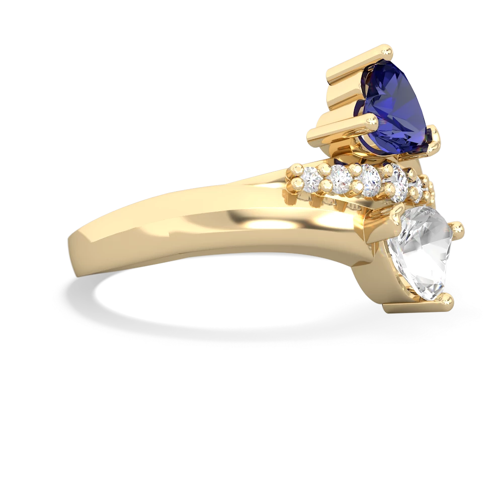 Lab Sapphire Heart To Heart 14K Yellow Gold ring R2064