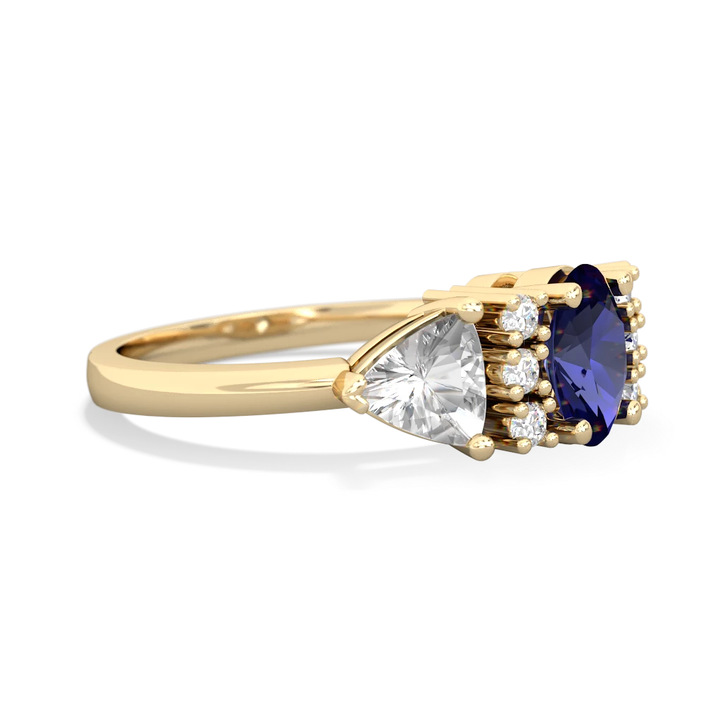 Lab Sapphire Antique Style Three Stone 14K Yellow Gold ring R2186