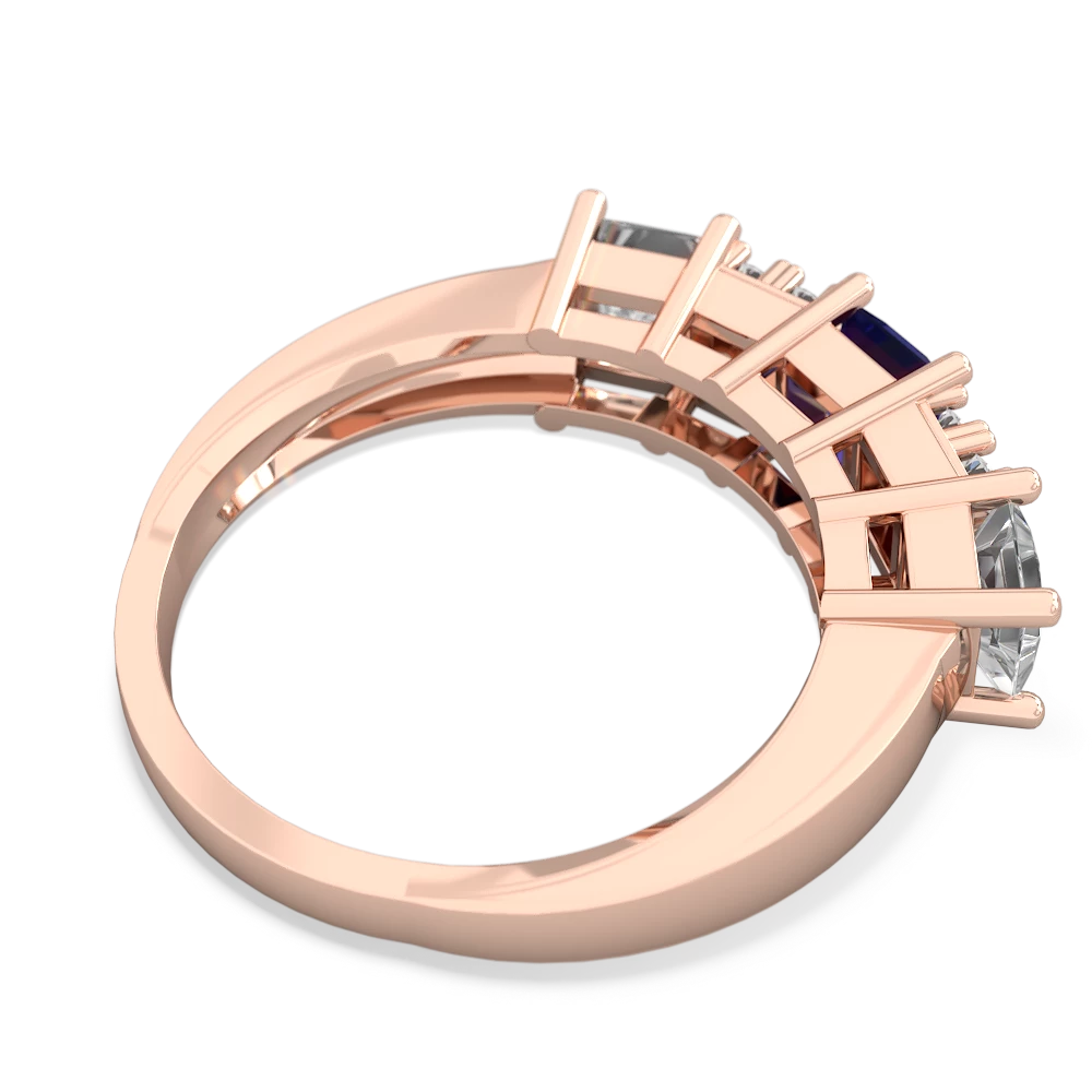 Lab Sapphire Three Stone Diamond Cluster 14K Rose Gold ring R2592