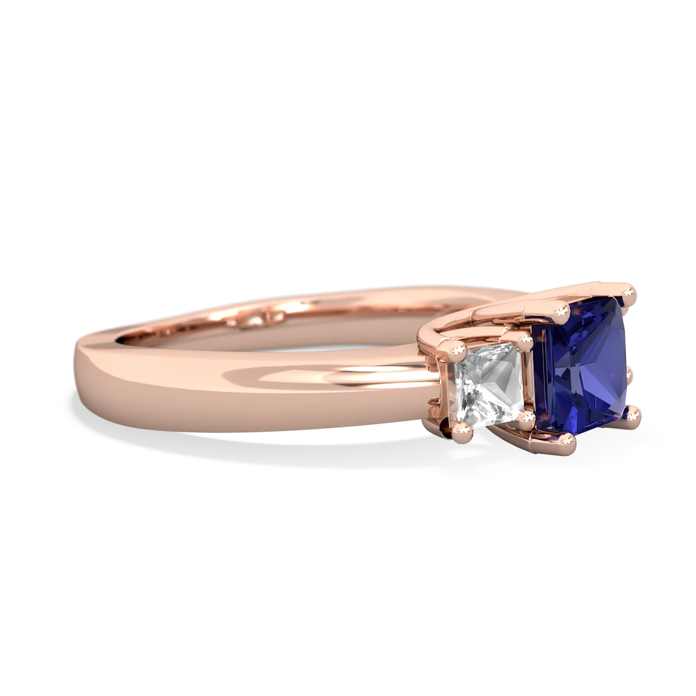 Lab Sapphire Three Stone Trellis 14K Rose Gold ring R4015