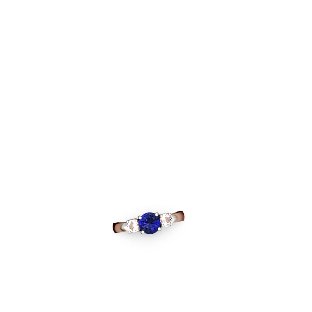 Lab Sapphire Three Stone Round Trellis 14K White Gold ring R4018