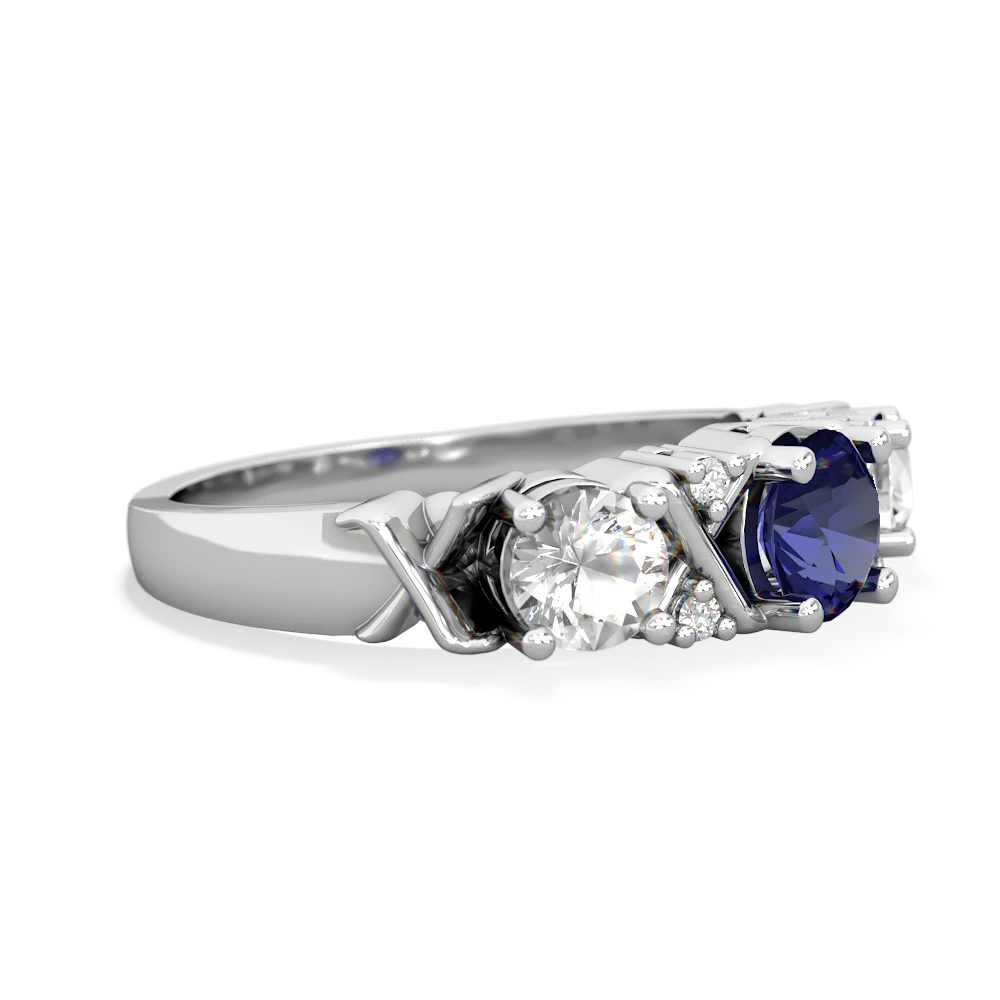 Lab Sapphire Hugs And Kisses 14K White Gold ring R5016