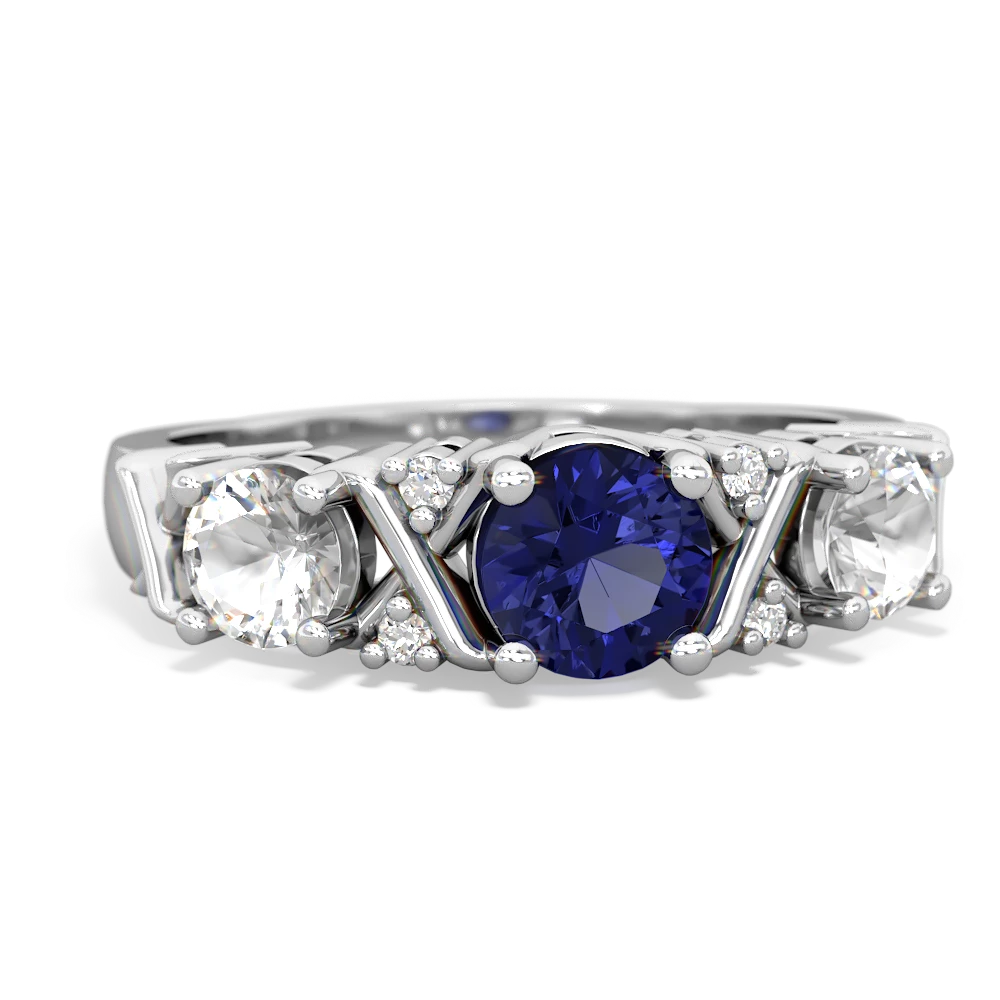 Lab Sapphire Hugs And Kisses 14K White Gold ring R5016