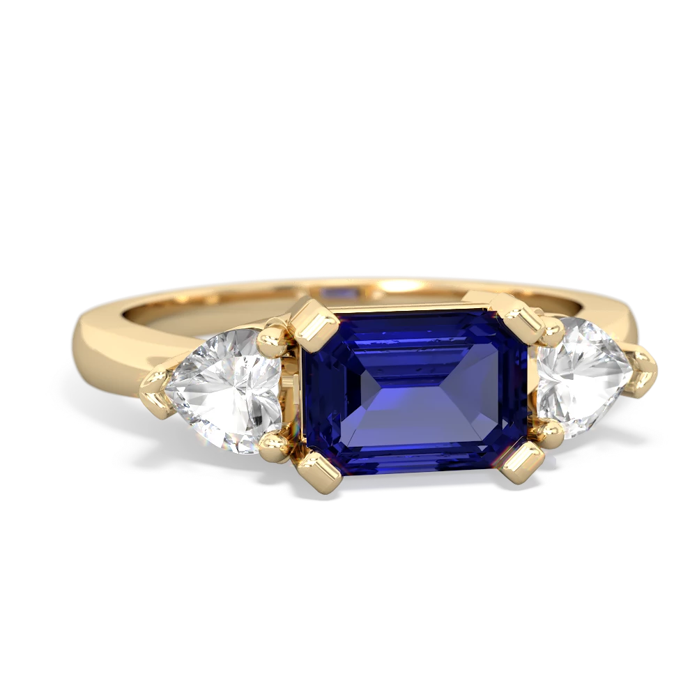 Lab Sapphire Three Stone 14K Yellow Gold ring R5235