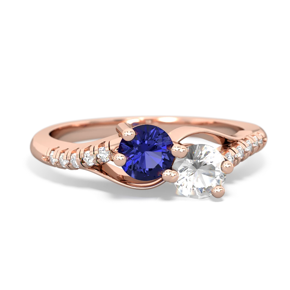 Lab Sapphire Infinity Pave Two Stone 14K Rose Gold ring R5285