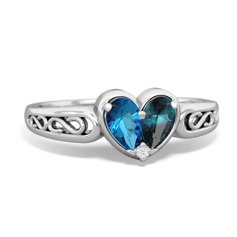 London Topaz Filligree 'One Heart' 14K White Gold ring R5070