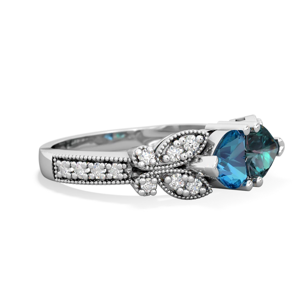 London Topaz Diamond Butterflies 14K White Gold ring R5601