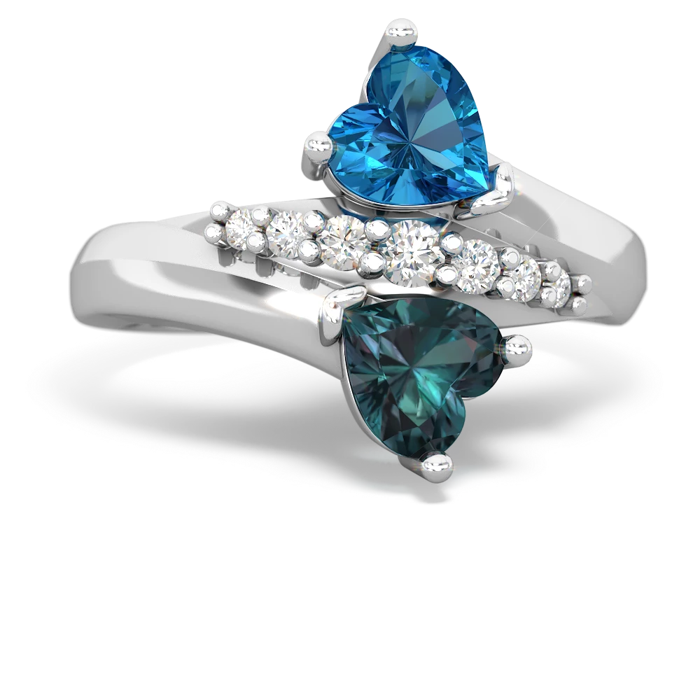 London Topaz Alexandrite Heart to Heart ring - 14K White Gold |JewelsForMe