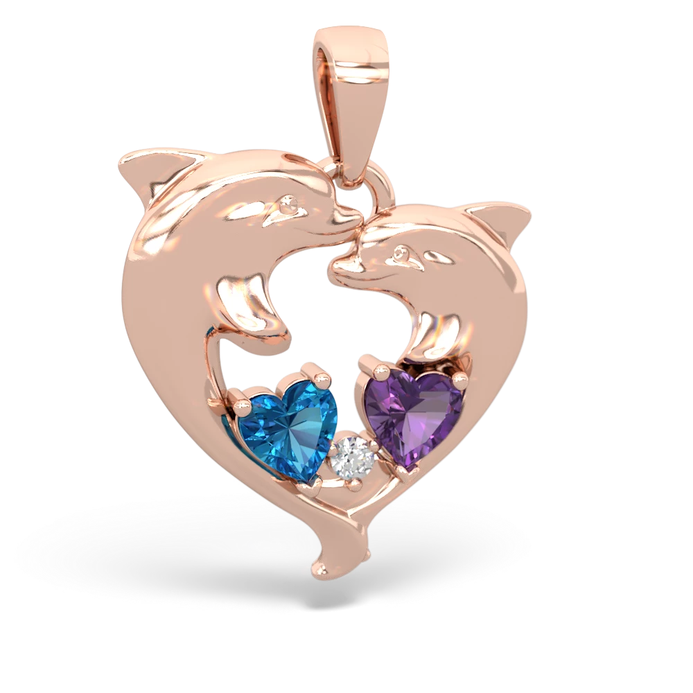 London Topaz Dolphin Heart 14K Rose Gold pendant P5820