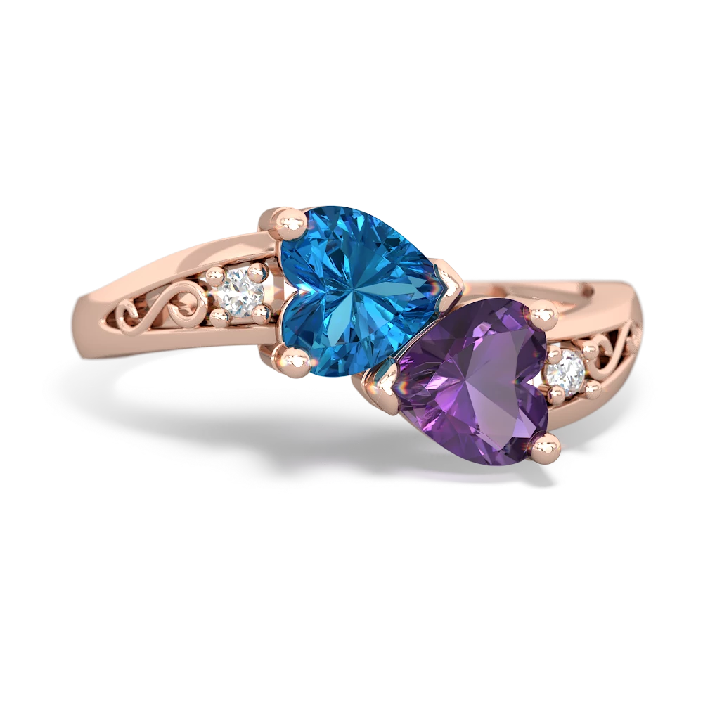 London Topaz Snuggling Hearts 14K Rose Gold ring R2178