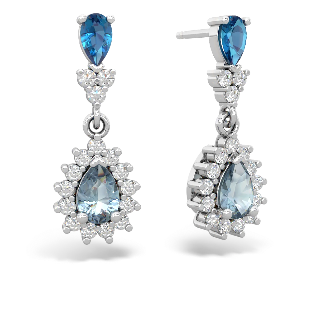 London Topaz Halo Pear Dangle 14K White Gold earrings E1882