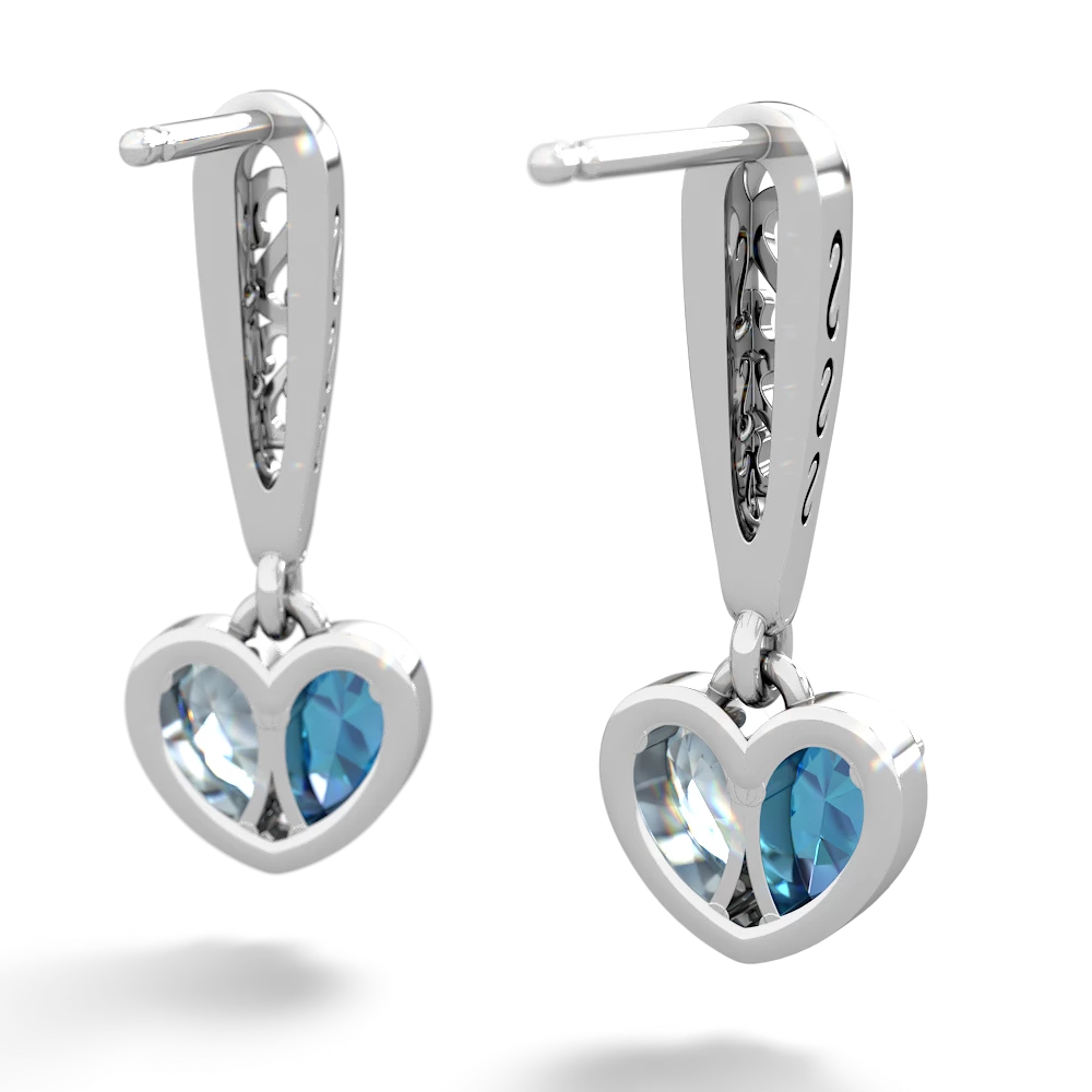 London Topaz Filligree Heart 14K White Gold earrings E5070