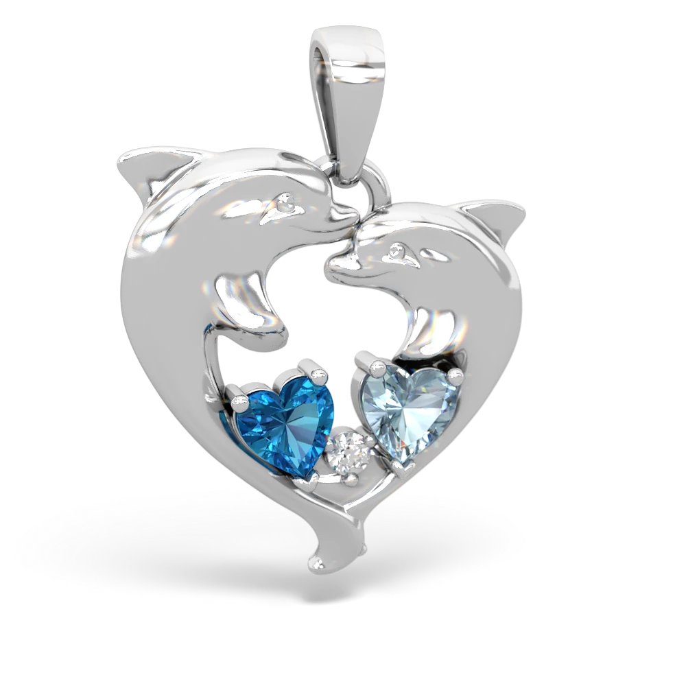 London Topaz Dolphin Heart 14K White Gold pendant P5820