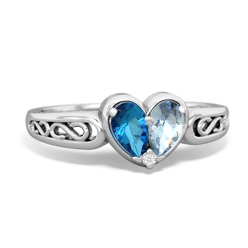 London Topaz Filligree 'One Heart' 14K White Gold ring R5070