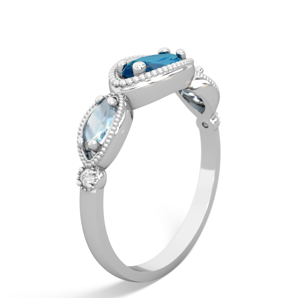 London Topaz Milgrain Marquise 14K White Gold ring R5700