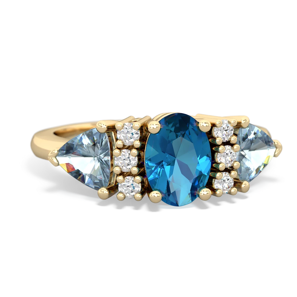 London Topaz Antique Style Three Stone 14K Yellow Gold ring R2186