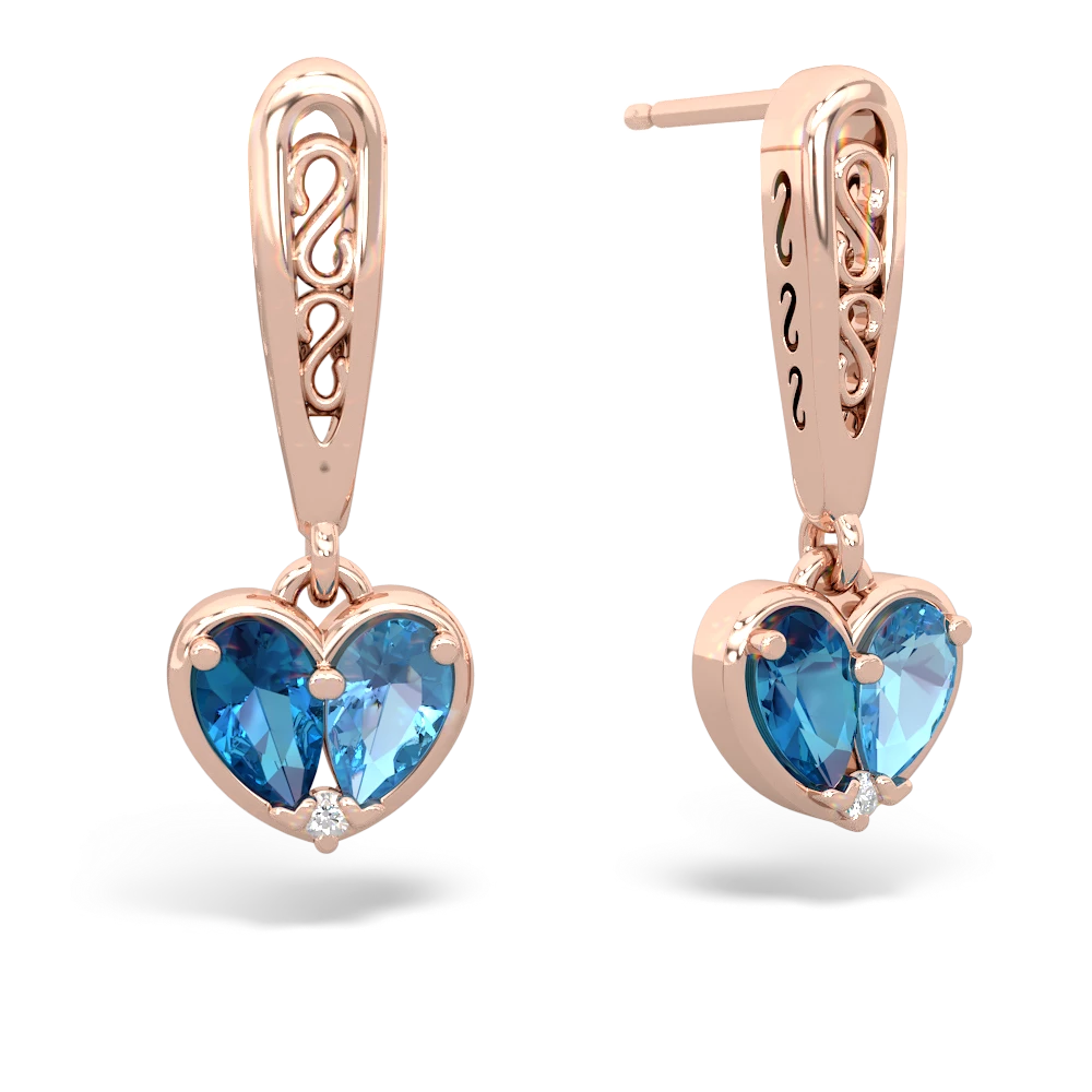 London Topaz Filligree Heart 14K Rose Gold earrings E5070