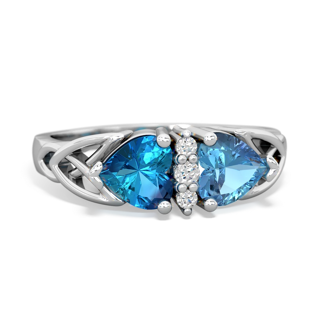 London Topaz Celtic Knot Double Heart 14K White Gold ring R5040