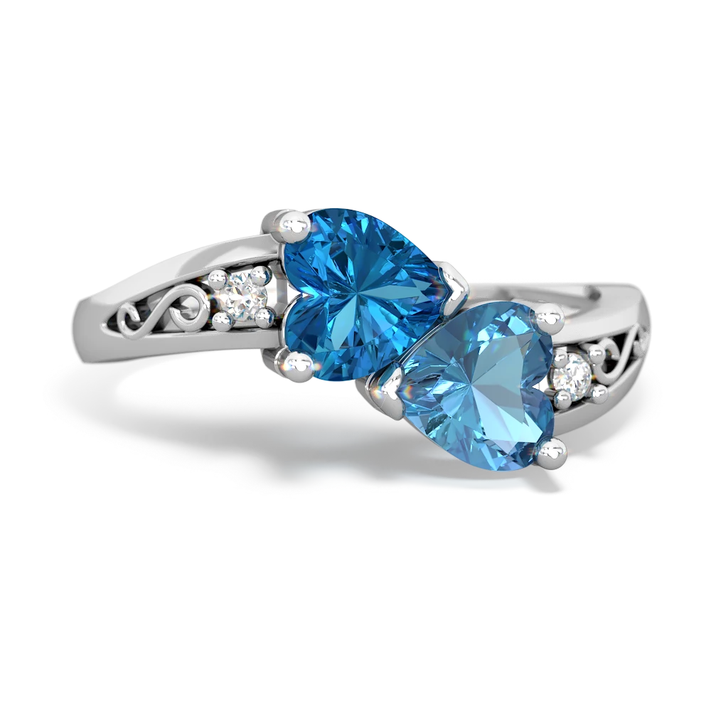 London Topaz Snuggling Hearts 14K White Gold ring R2178