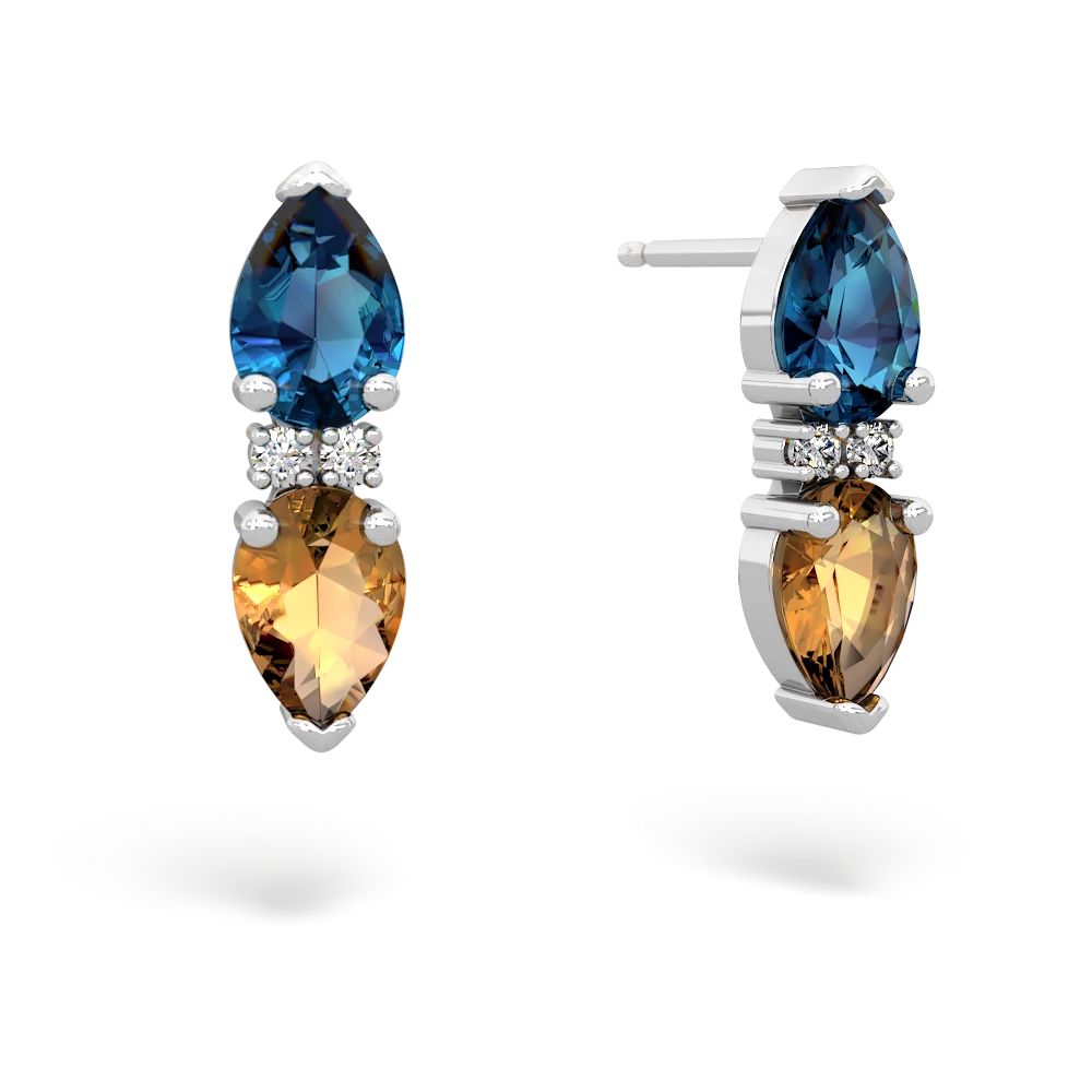 London Topaz Bowtie Drop 14K White Gold earrings E0865