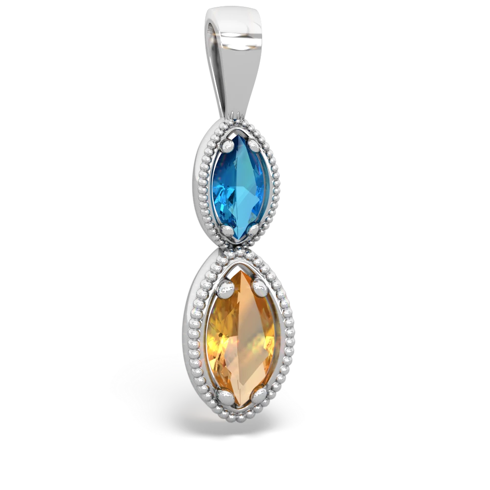 London Topaz Antique-Style Halo 14K White Gold pendant P5700