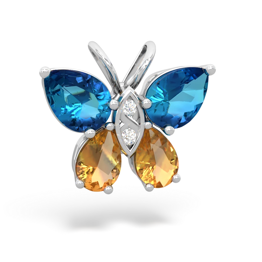 London Topaz Butterfly 14K White Gold pendant P2215