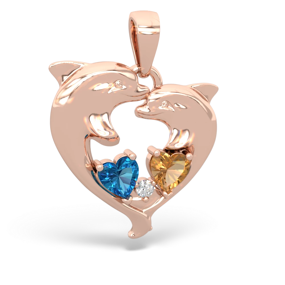 London Topaz Dolphin Heart 14K Rose Gold pendant P5820