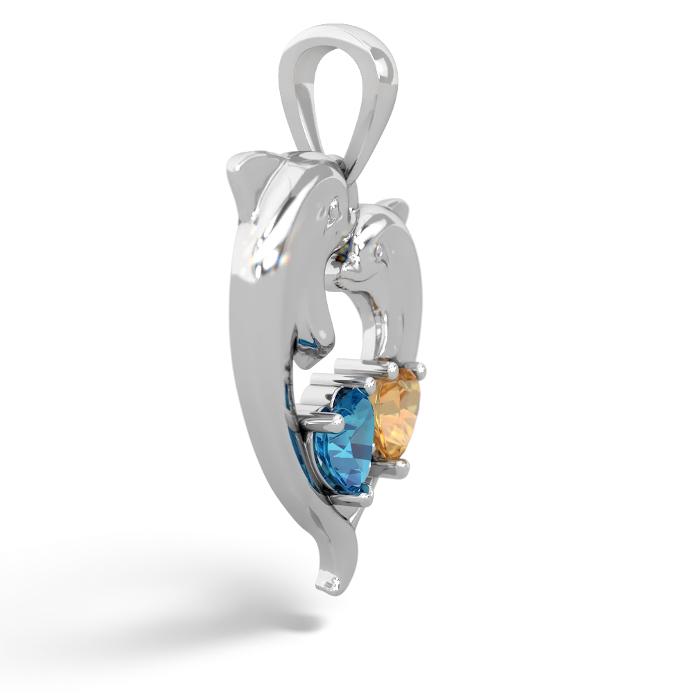 London Topaz Dolphin Heart 14K White Gold pendant P5820