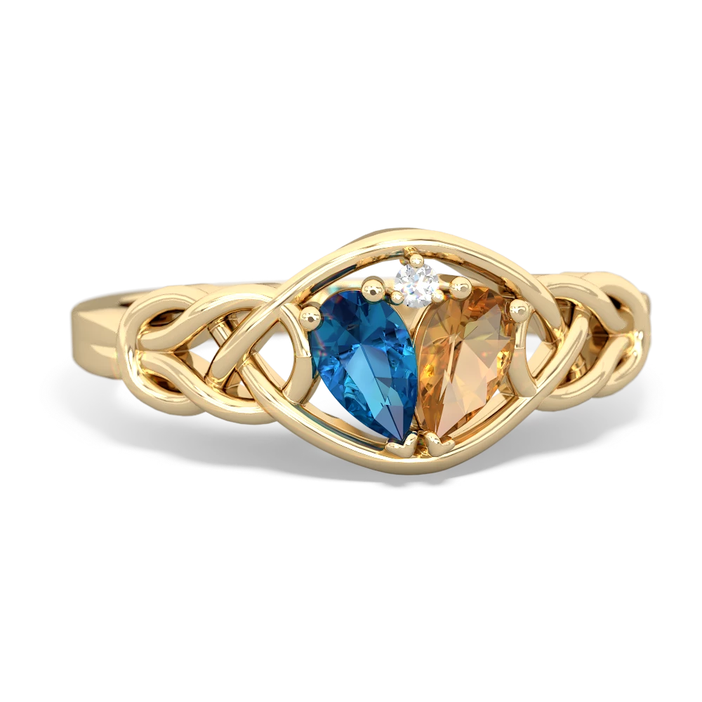 London Topaz Celtic Love Knot 14K Yellow Gold ring R5420