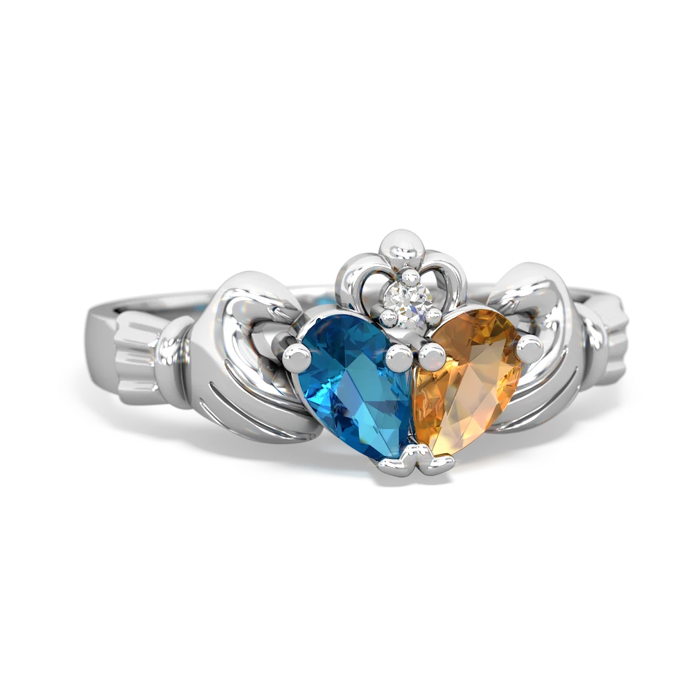 London Topaz 'Our Heart' Claddagh 14K White Gold ring R2388