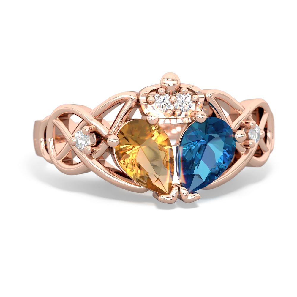 London Topaz 'One Heart' Celtic Knot Claddagh 14K Rose Gold ring R5322