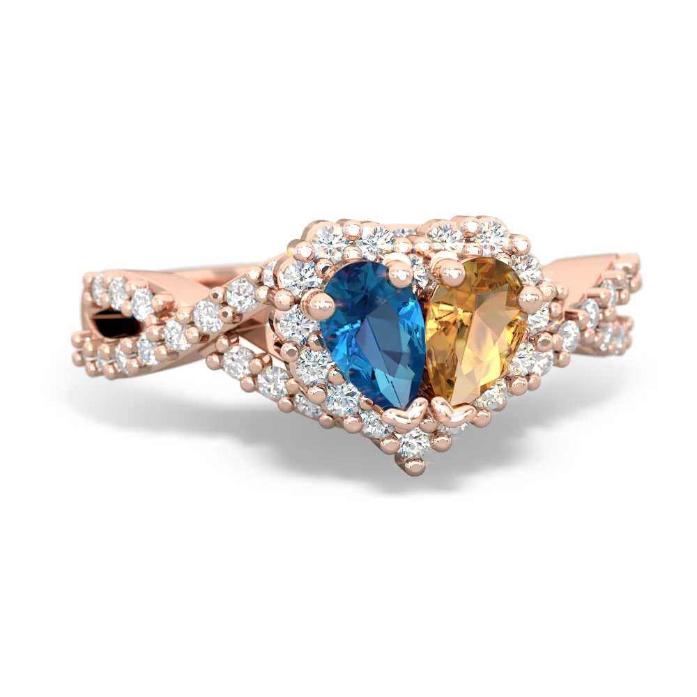 London Topaz Diamond Twist 'One Heart' 14K Rose Gold ring R2640HRT