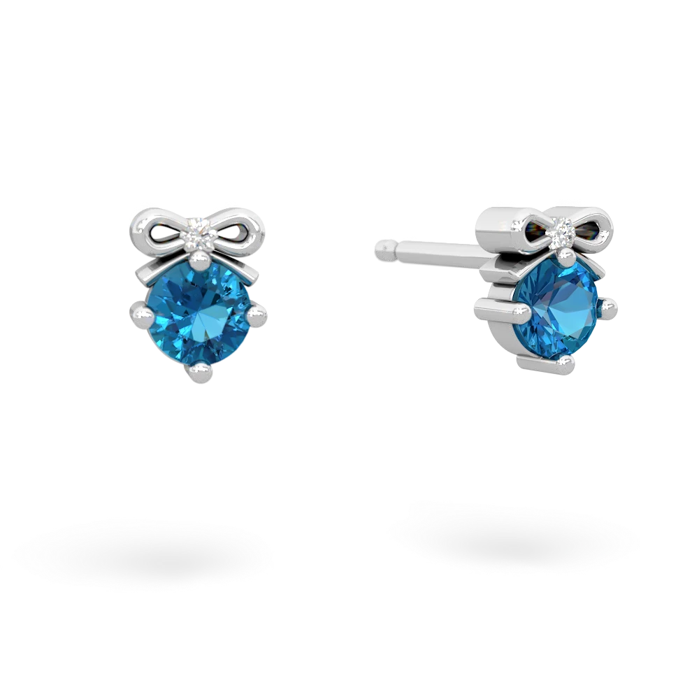 London Topaz Diamond Bows 14K White Gold earrings E7002