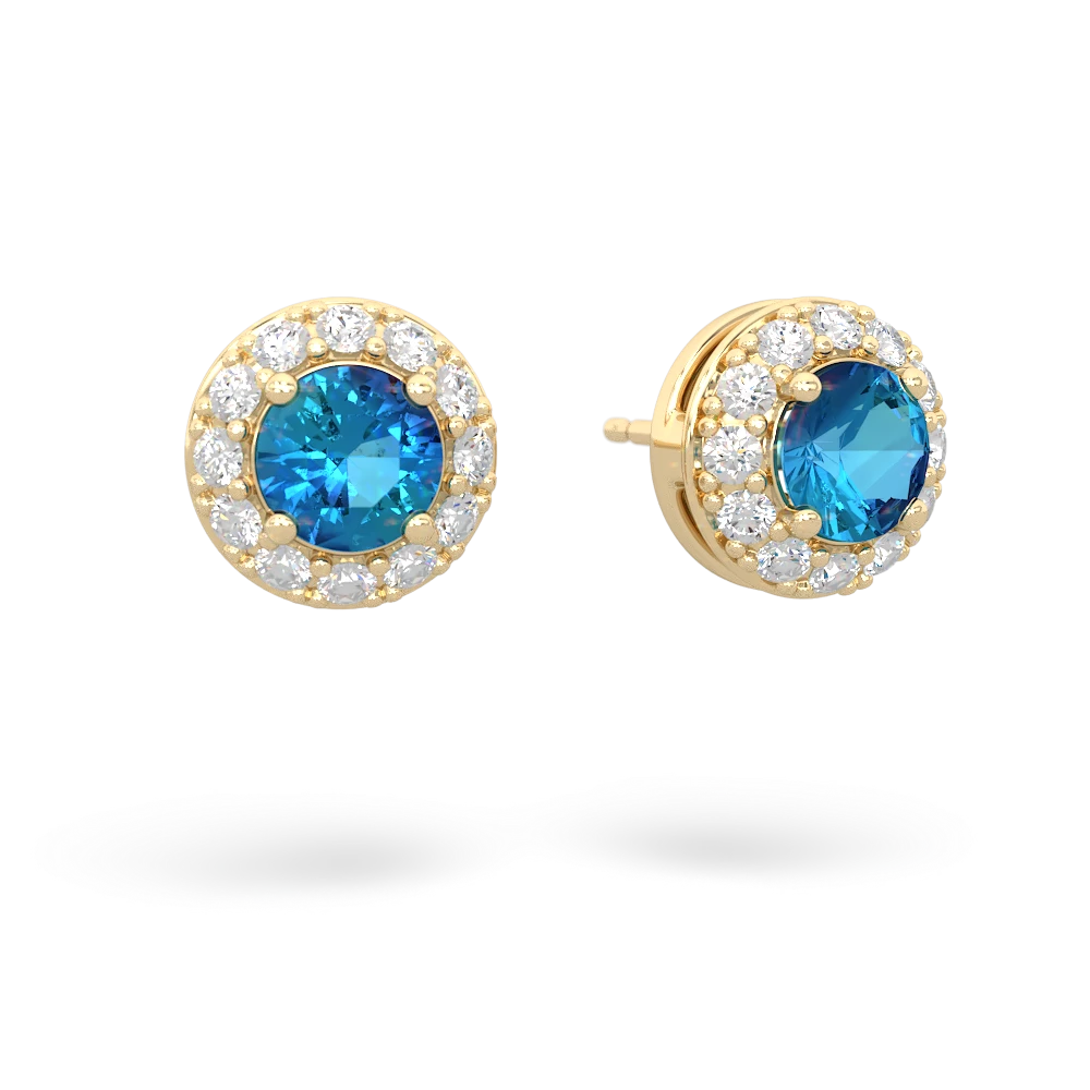 London Topaz Diamond Halo 14K Yellow Gold earrings E5370