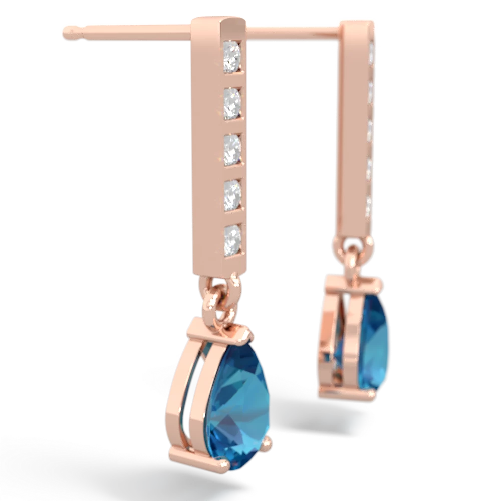 London Topaz Art Deco Diamond Drop 14K Rose Gold earrings E5324