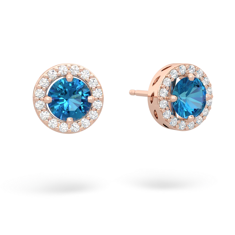 London Topaz Halo 14K Rose Gold earrings E5320