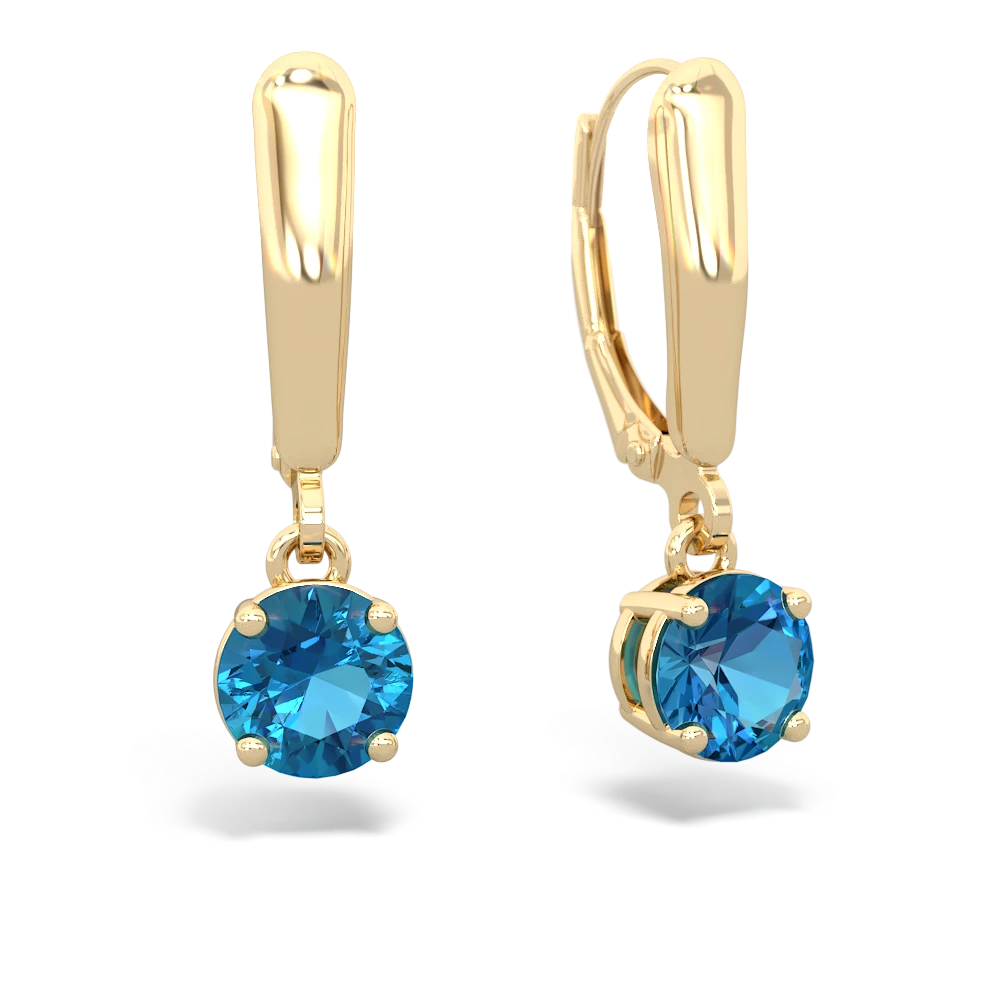 London Topaz 6Mm  Round Lever Back 14K Yellow Gold earrings E2786